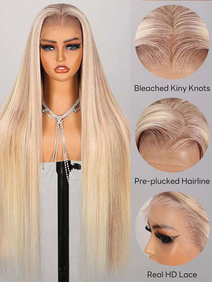 Straight Human Hair Wig Blonde Color 13x4 HD Lace Front Wigs #P27/613 Highlight Colored Wigs