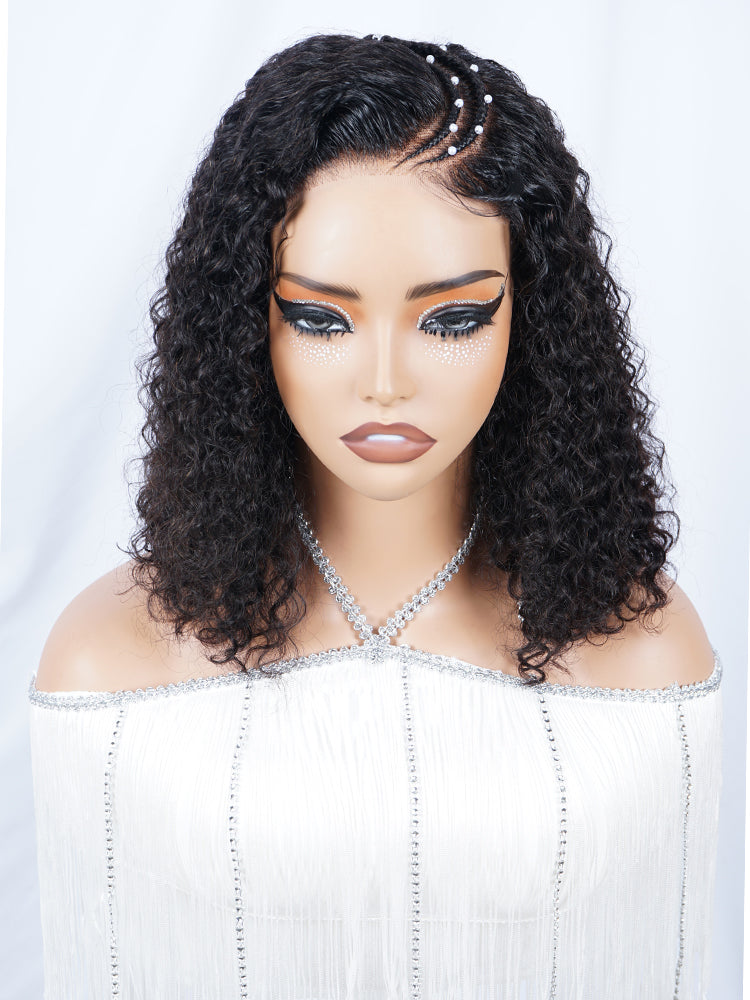 Pre-Braiding Curved Moon Water Wave Human Hair Wig 5x5 HD Transparent Lace Front Wigs