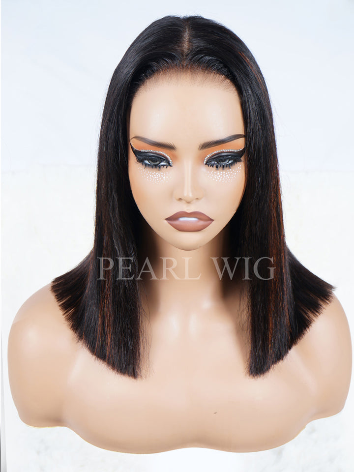 Natural Orange Bob Straight Human Hair Wigs 1b/350 Color 6x1.5 T Part Lace Frontal Wig