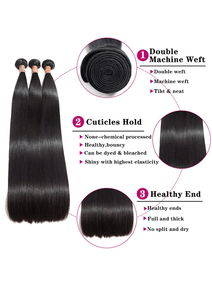 Straight Hair 3 Bundles Brazilian 12A 100% Human Virgin Hair No Tangles