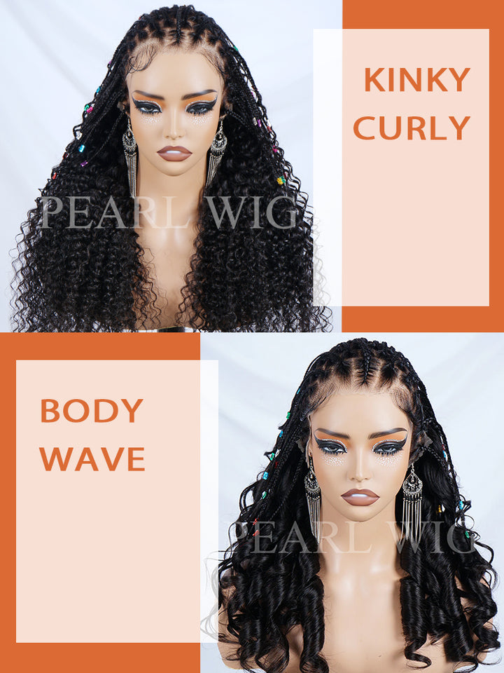 Pre-Braiding Kinky Curly Knotless Box Braided Wig 13x6 HD Lace Wig 100% Human Hair Wig Body Wave Human Hair Wig