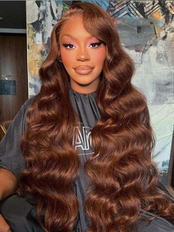 Chestnut Brown Body Wave Human Hair Wig 13x4 HD Transaparent Pre Cut Lace Human Hair Wigs