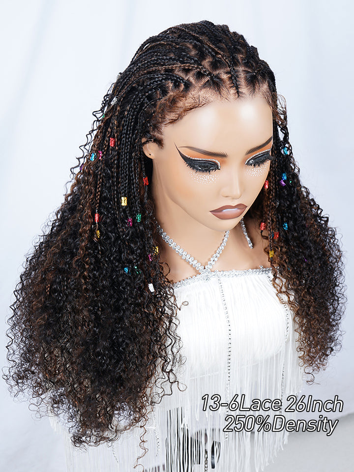 Kinky Curly Wave Human Hair Wig Piano Brown Color Pre-Braiding  Knotless Box Braided Wig 13x6 HD Lace Wig 100% Human Hair Wig