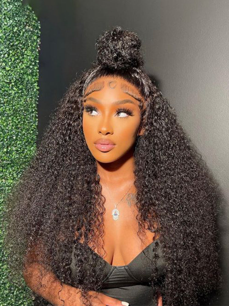 Kinky Curly Wig Wear and Go 13x4 Lace Front Wigs Pre-Bleached Tiny Knots Pre-Plucked Natural Hairline