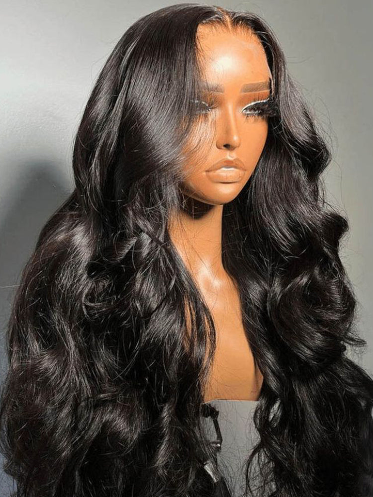 Body Wave Human Hair T Part Wig 180% Density Middle Part Real Swiss HD Lace Wig