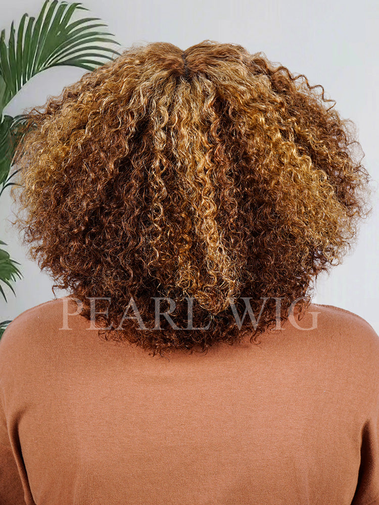 Kinky Curly Wear And Go Glueless Wigs Human Hair Pre Plucked Highlight 4/27 T Part Deep Wave Wigs