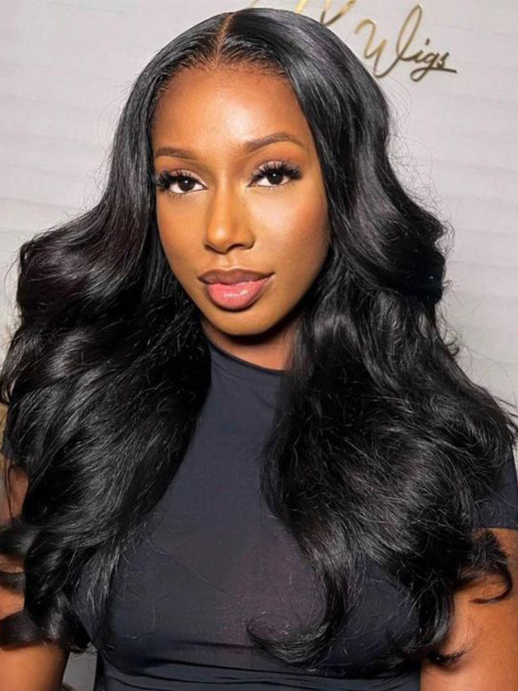 Body Wave Human Hair T Part Wig 180% Density Middle Part Real Swiss HD Lace Wig