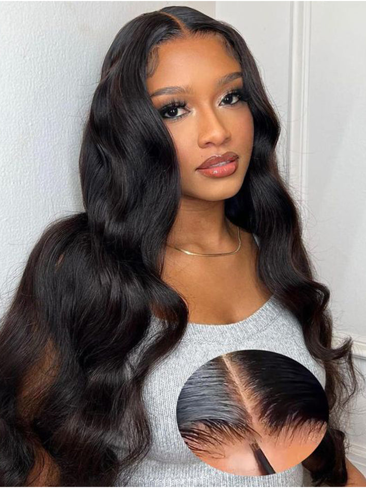 Body Wave Human Hair T Part Wig 180% Density Middle Part Real Swiss HD Lace Wig