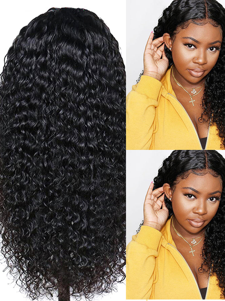 Glueless Kinky Curly Hair Wig Lace Closure Long  250% Density 7X6 Closure Wig