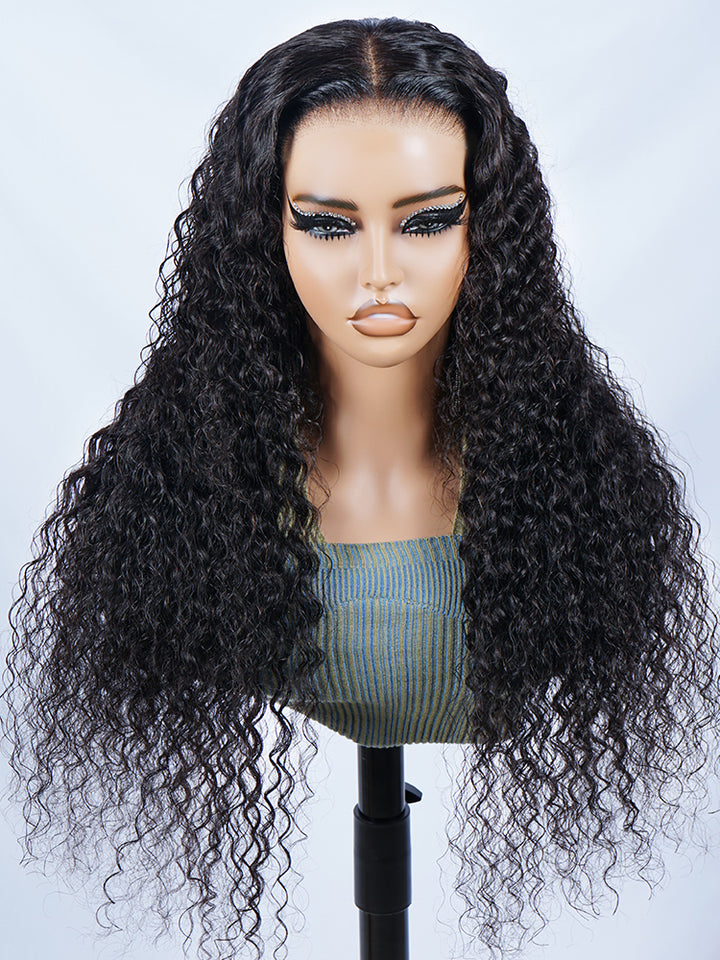 Water Wave T Part Human Hair Wig Real Swiss HD Lace Part Wig Preplucked 180% Density Wigs