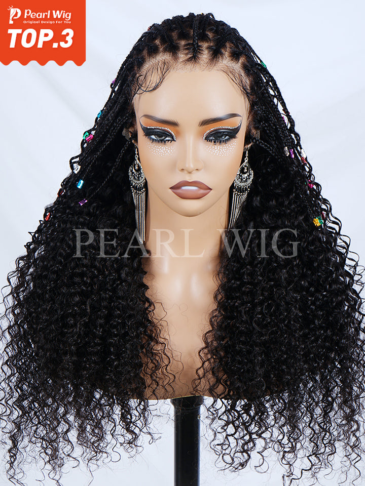 Pre-Braiding Kinky Curly Knotless Box Braided Wig 13x6 HD Lace Wig 100% Human Hair Wig Body Wave Human Hair Wig