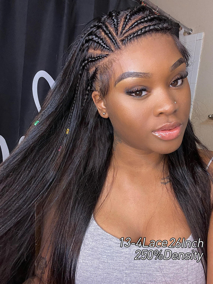 Pre-Braiding Straight Glueless Wigs Mini Knot Oversized Lace Pre-Cut 13x4 Human Hair Wig