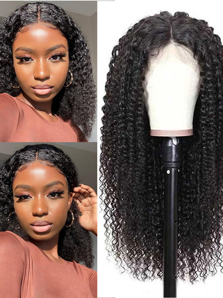 Kinky Curly Wig Wear and Go 13x4 Lace Front Wigs Pre-Bleached Tiny Knots Pre-Plucked Natural Hairline