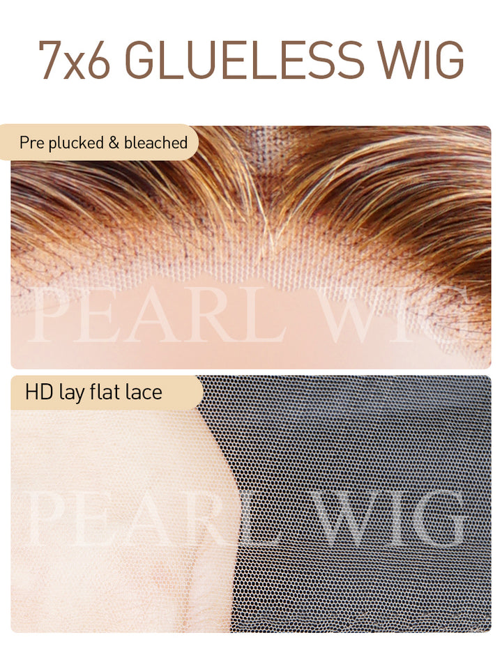 Ready To Go 7x6 Pre-Cut HD Transparent Lace Highlight #4/27 Deep Wave Human Hair Wigs