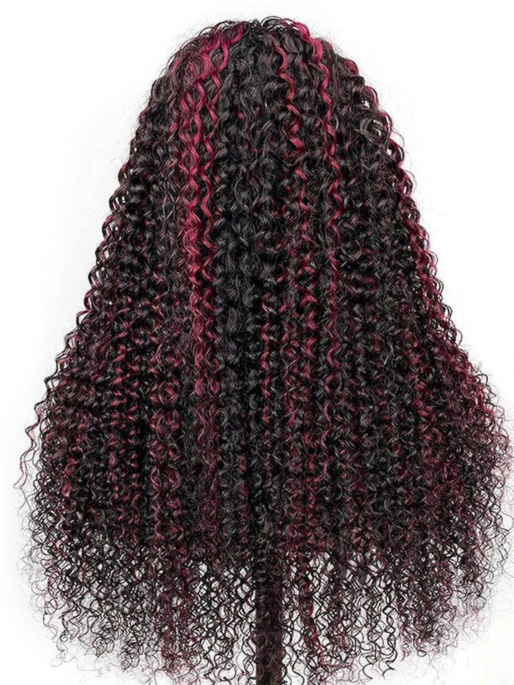 Burgundy Highlighted Kinky Curly Human Hair Wig 13x4 Lace Front Cute Curly Wig