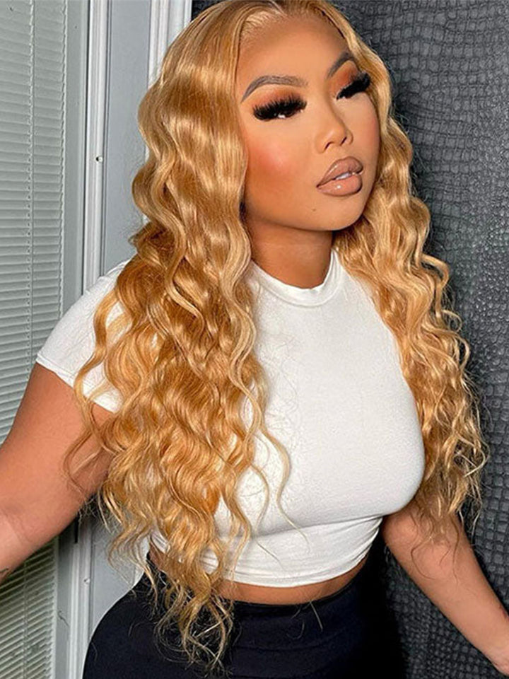 Loose Deep Wave Honey Blonde Lace Front Wig #27 Color 13×4 Frontal HD Lace Wig