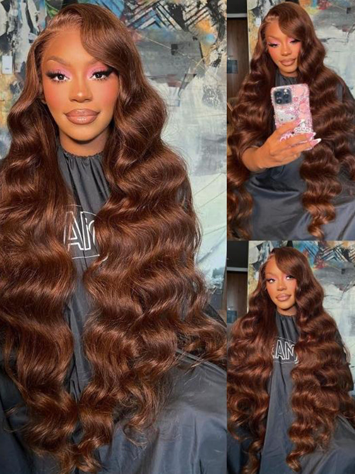 Chestnut Brown Body Wave Human Hair Wig 13x4 HD Transaparent Pre Cut Lace Human Hair Wigs