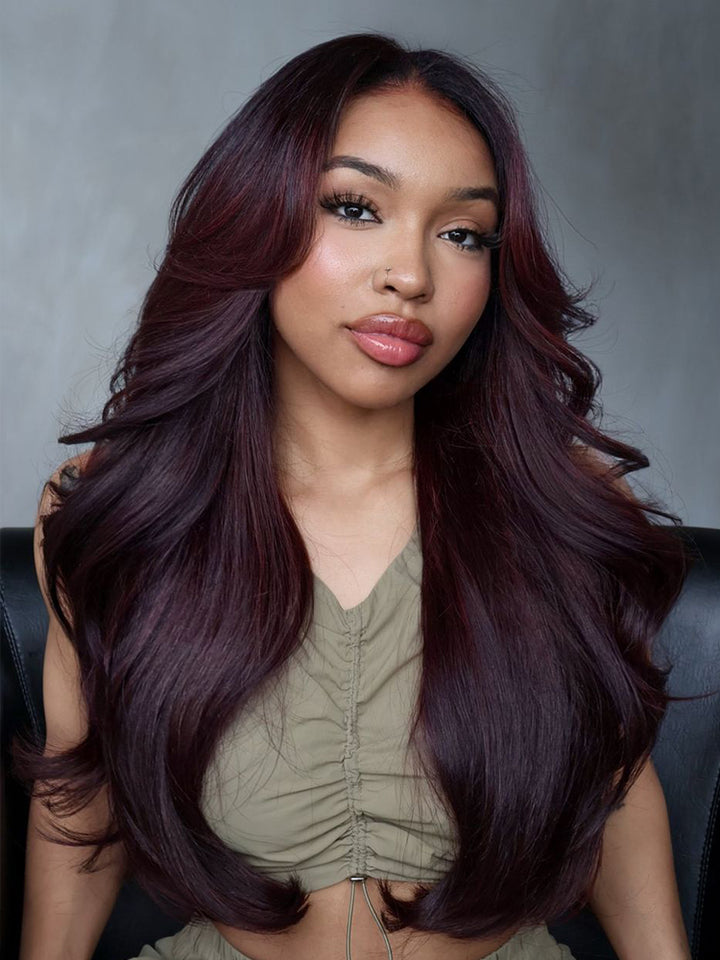 Grape Purple Color Body Wave Human Hair Pre Plucked Hairline 13x4 HD Lace Front Wig