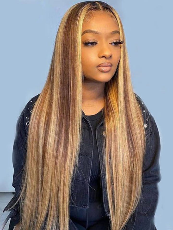 Wear and Go Highlights 4/27 Straight Lace Front Wigs 13x4 Glueless Wig Human Hair Wig