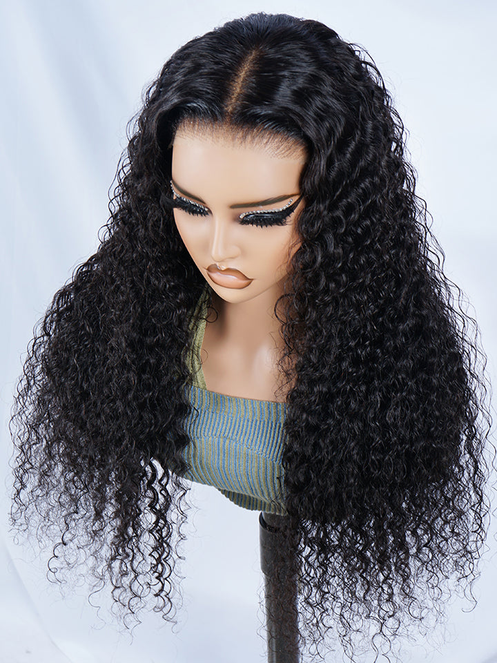 Water Wave T Part Human Hair Wig Real Swiss HD Lace Part Wig Preplucked 180% Density Wigs