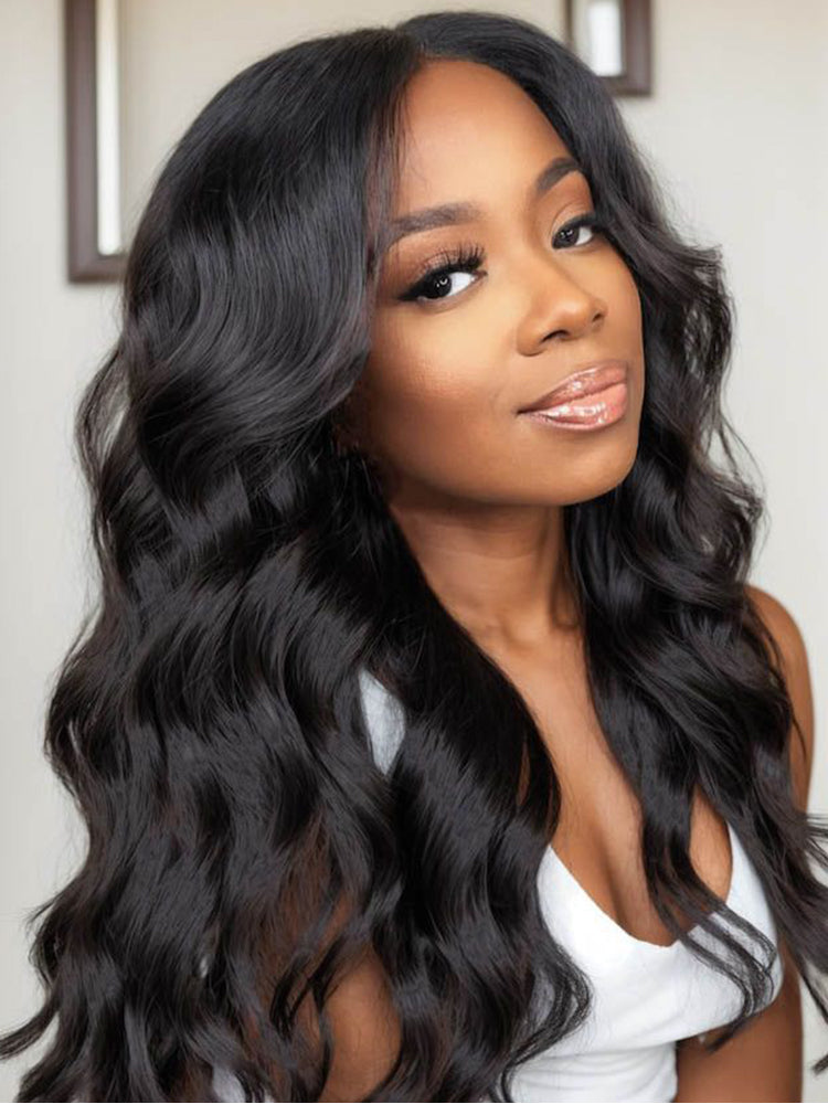 Body Wave Human Hair T Part Wig 180% Density Middle Part Real Swiss HD Lace Wig