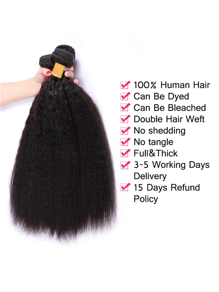 Kinky Straight Human Hair Bundles 100% Unprocessed Human Hair Yaki For Women