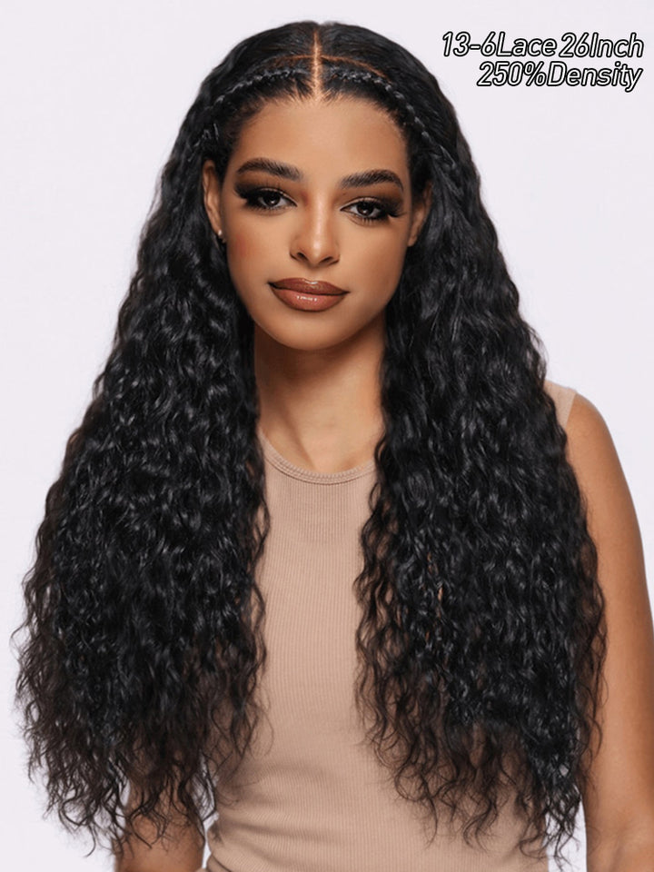 Pre-Braiding Ready To Go Water Wave Human Hair Wig HD Transparent Lace Front Wigs