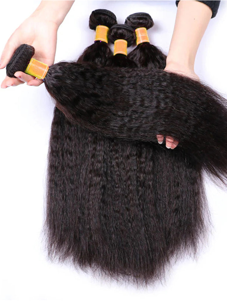 Kinky Straight Human Hair Bundles 100% Unprocessed Human Hair Yaki For Women