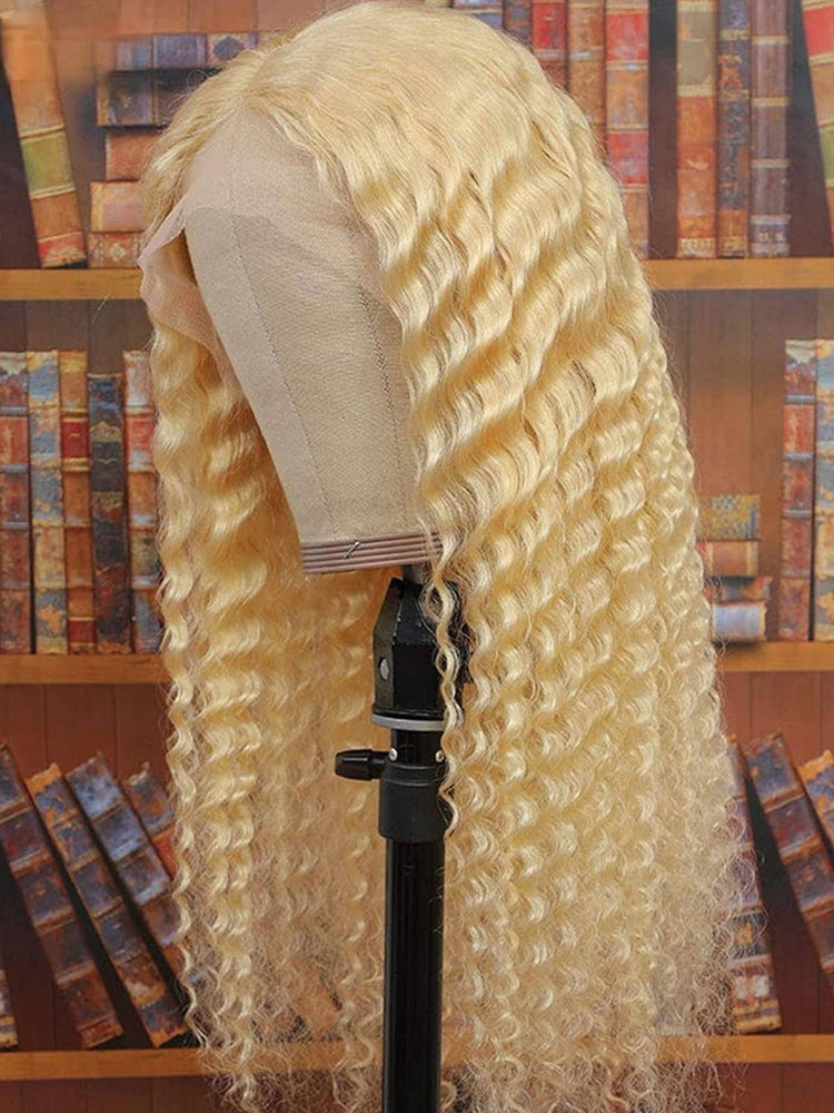 Kinky Curly Wigs 13x4 Glueless Lace Frontal Human Hair Wigs Blonde Color For Women