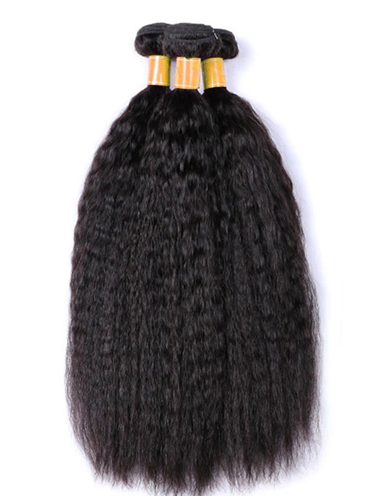 Kinky Straight Human Hair Bundles 100% Unprocessed Human Hair Yaki For Women