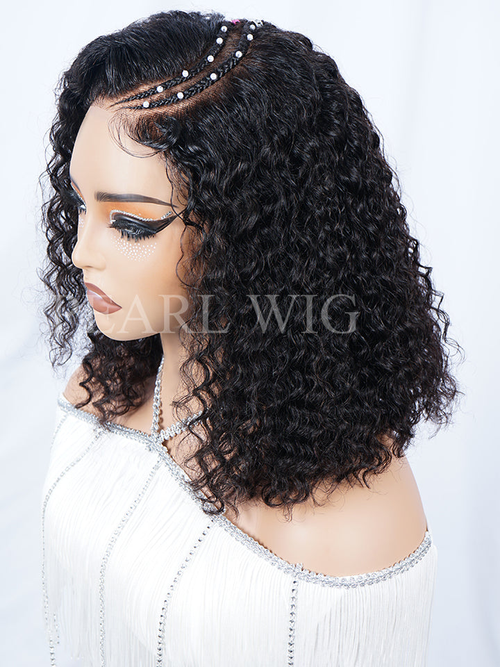 Pre-Braiding Curved Moon Water Wave Human Hair Wig 5x5 HD Transparent Lace Front Wigs