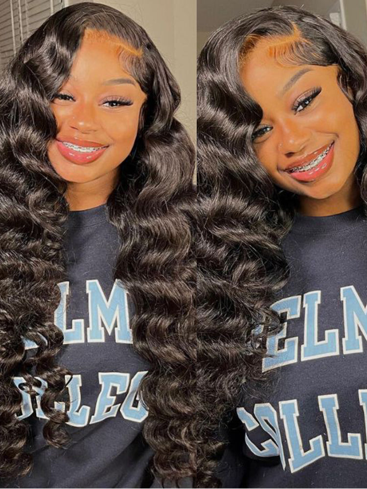 Glueless Loose Wave 7x6 HD Transaparent Lace Front Wig Human Hair Pre Plucked Hairline Wig