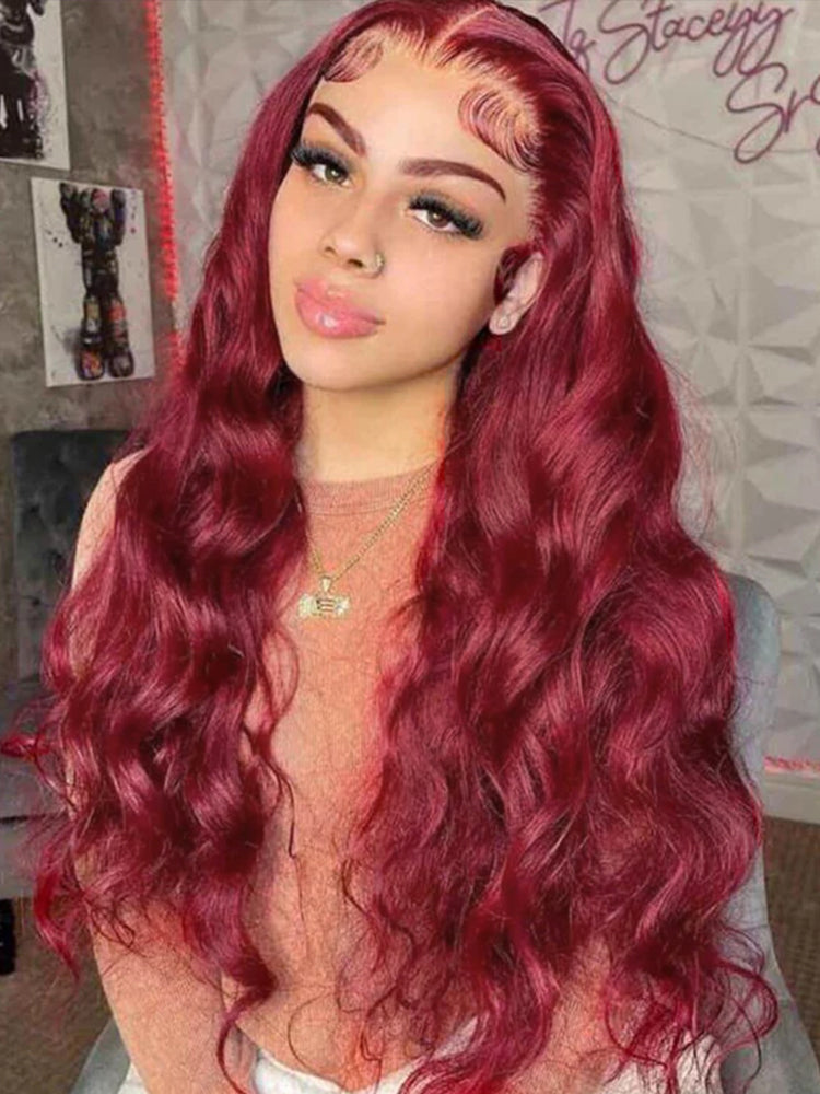 Burgundy Straight Human Hair 13x4 Lace HD Transparentce Human Hair Wig 180% Density Pre-Everything Wig