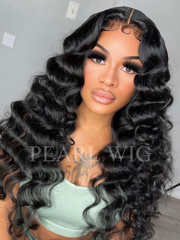 Glueless Loose Wave 7x6 HD Transaparent Lace Front Wig Human Hair Pre Plucked Hairline Wig