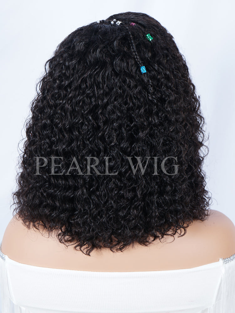 Pre-Braiding Curved Moon Water Wave Human Hair Wig 5x5 HD Transparent Lace Front Wigs