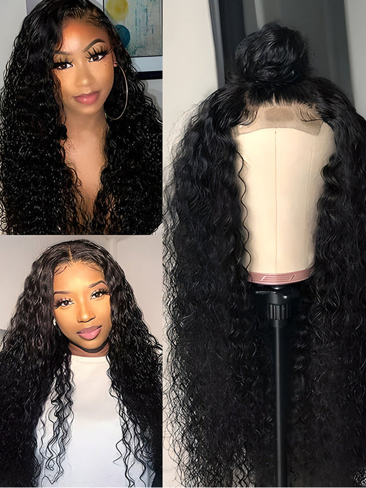 Water Wave Human Hair Wig Fit 360 HD Lace Frontal Glueless Wig With Bleached Knots