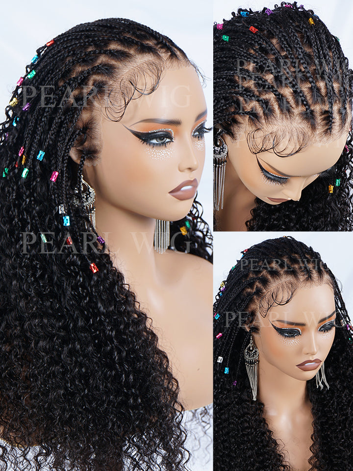 Pre-Braiding Kinky Curly Knotless Box Braided Wig 13x6 HD Lace Wig 100% Human Hair Wig Body Wave Human Hair Wig