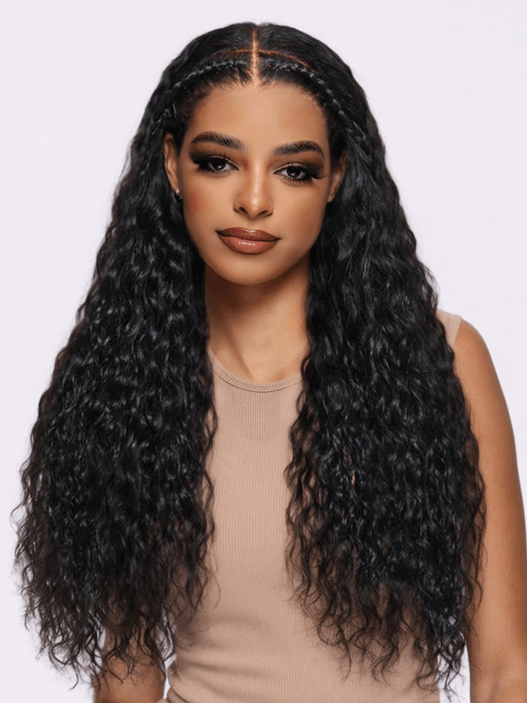 Pre-Braiding Ready To Go Water Wave Human Hair Wig HD Transparent Lace Front Wigs