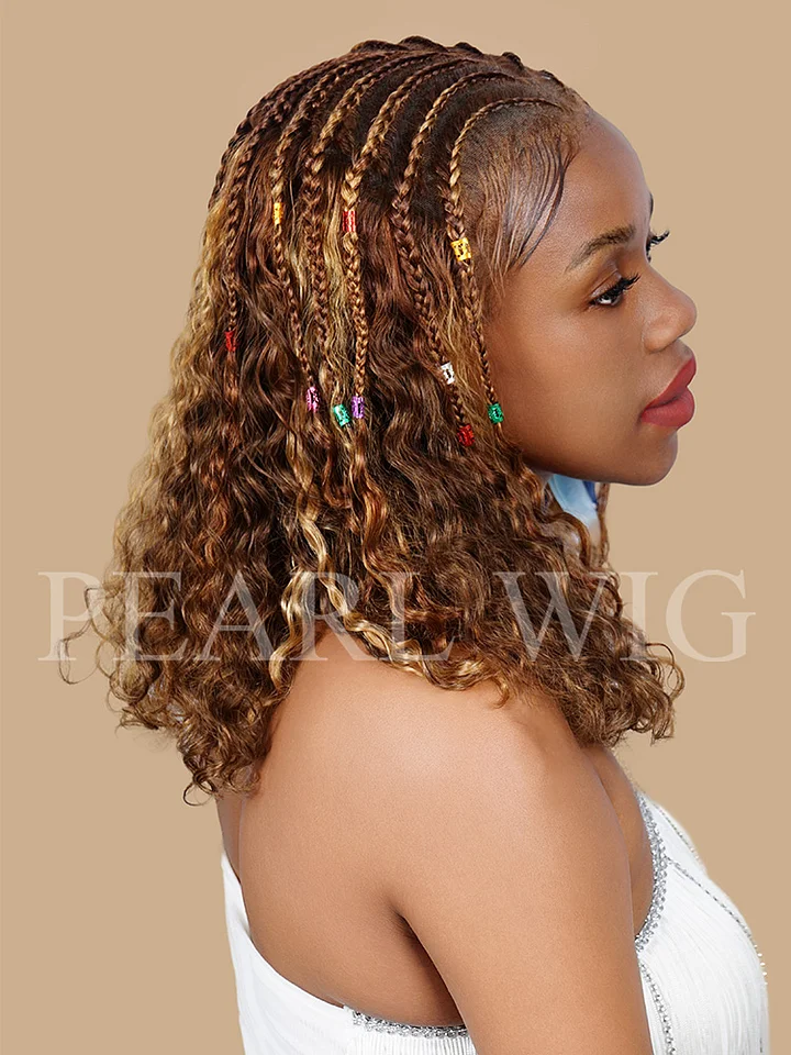 Pre-Braiding Bob Honey Gold Water Wave Wig Pre-Cut 7x6 Glueless Human Hair Wigs