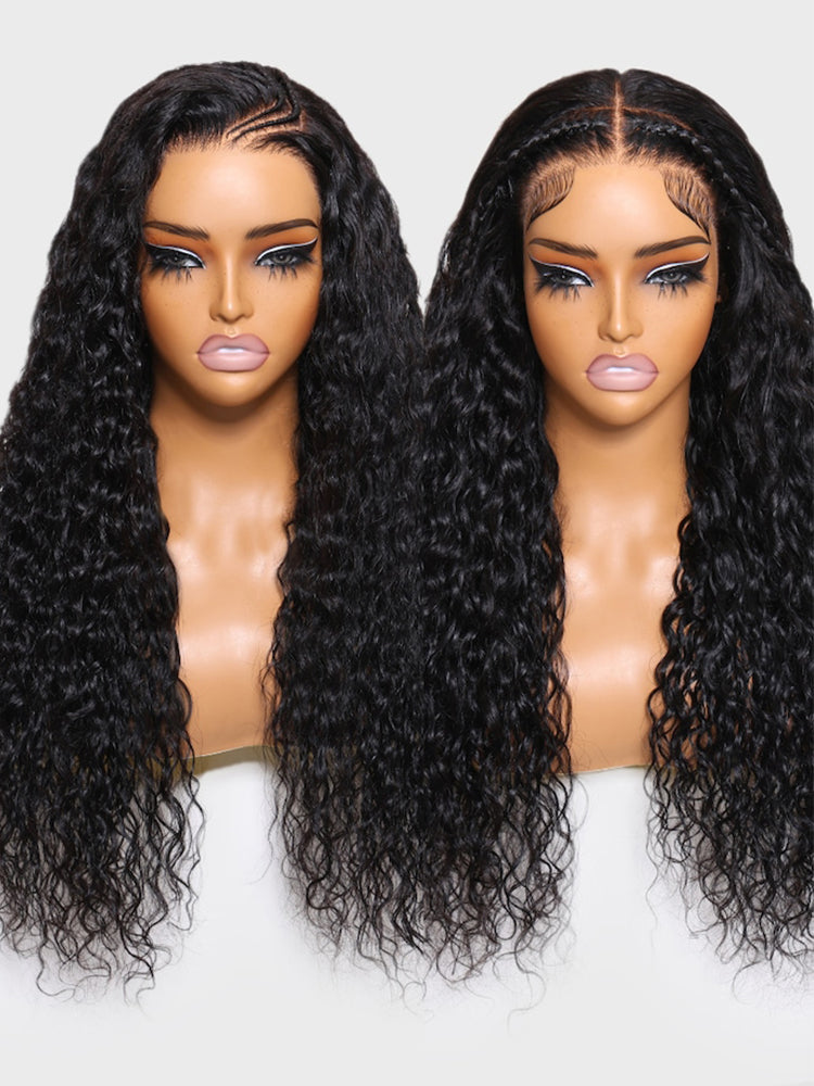 Pre-Braiding Ready To Go Water Wave Human Hair Wig HD Transparent Lace Front Wigs