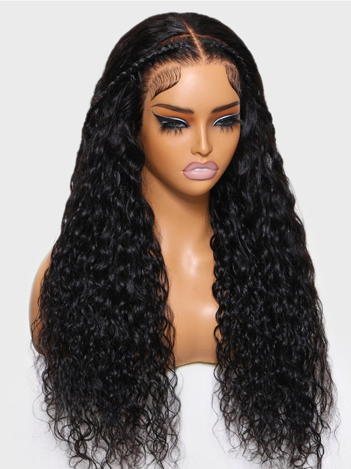 Pre-Braiding Ready To Go Water Wave Human Hair Wig HD Transparent Lace Front Wigs