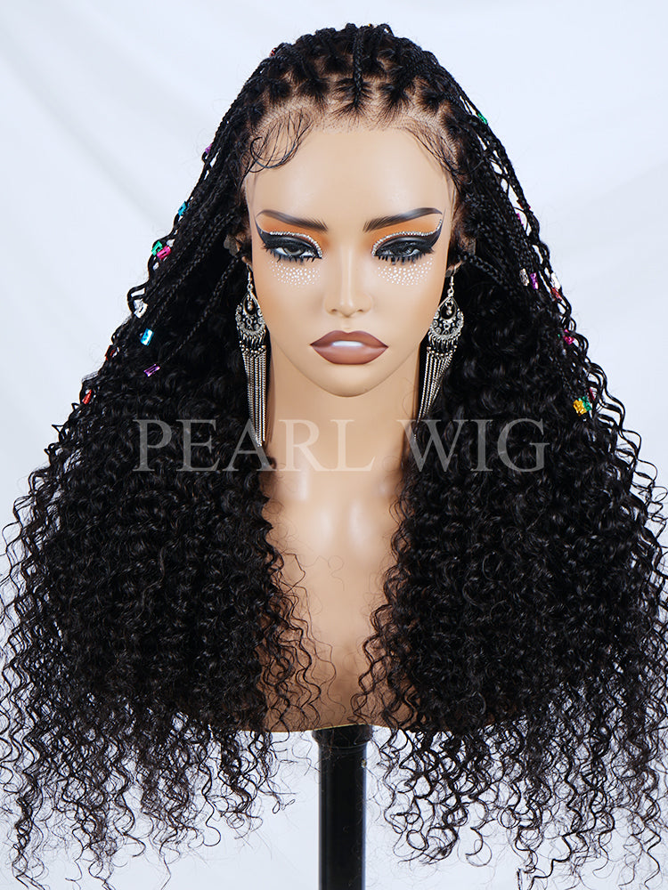 Pre-Braiding Kinky Curly Knotless Box Braided Wig 13x6 HD Lace Wig 100% Human Hair Wig Body Wave Human Hair Wig