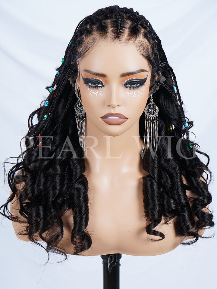 Pre-Braiding Kinky Curly Knotless Box Braided Wig 13x6 HD Lace Wig 100% Human Hair Wig Body Wave Human Hair Wig