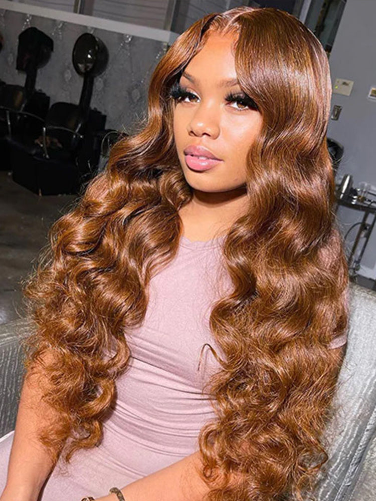 #30 Auburn Brown Hair Colored Body Wave Human Hair Wigs 13x4 HD Lace Frontal Wigs