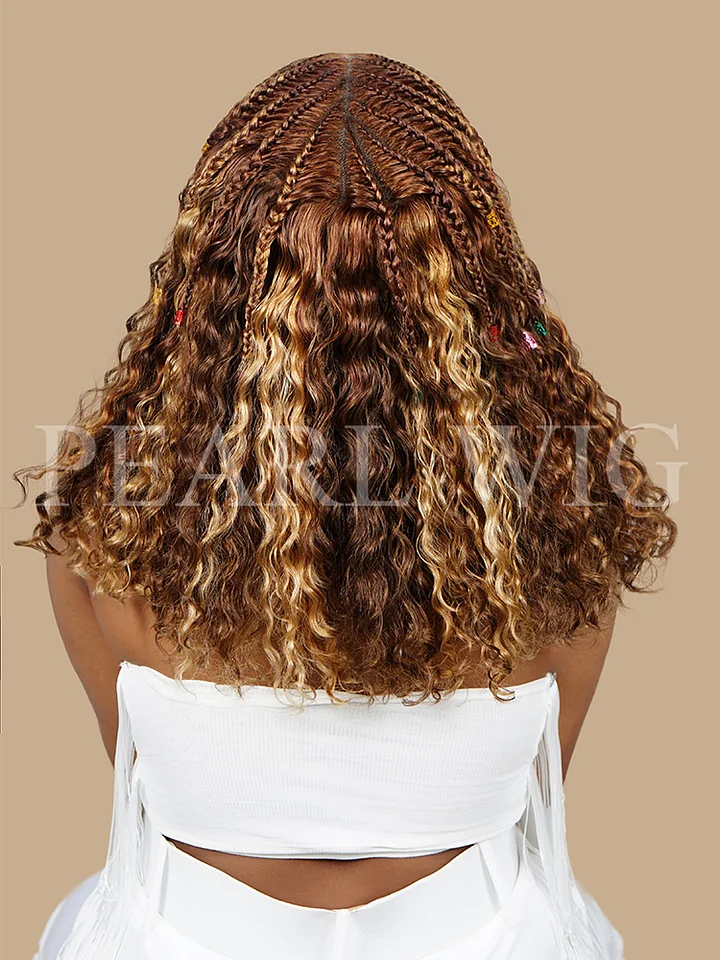 Pre-Braiding Bob Honey Gold Water Wave Wig Pre-Cut 7x6 Glueless Human Hair Wigs