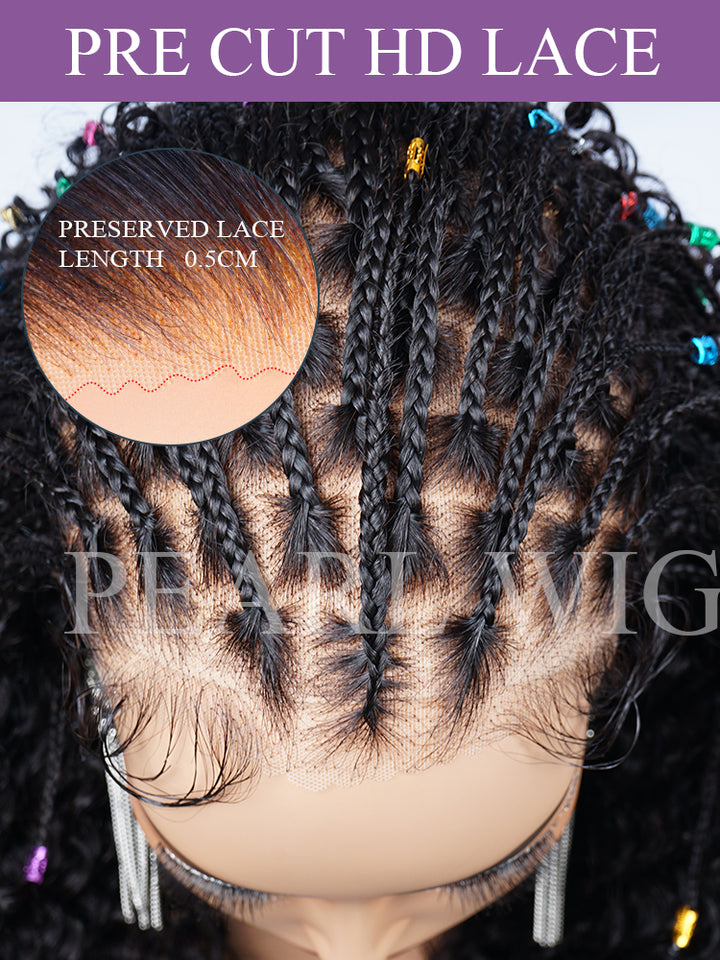 Pre-Braiding Kinky Curly Knotless Box Braided Wig 13x6 HD Lace Wig 100% Human Hair Wig Body Wave Human Hair Wig