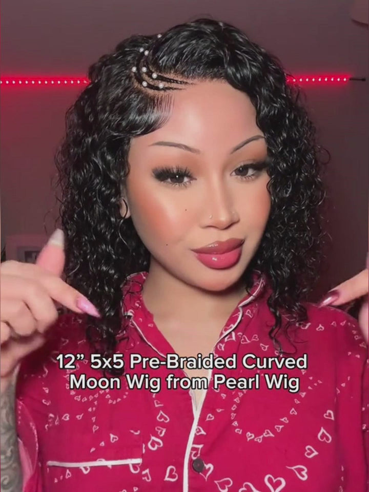 Pre-Braiding Curved Moon Water Wave Human Hair Wig 5x5 HD Transparent Lace Front Wigs