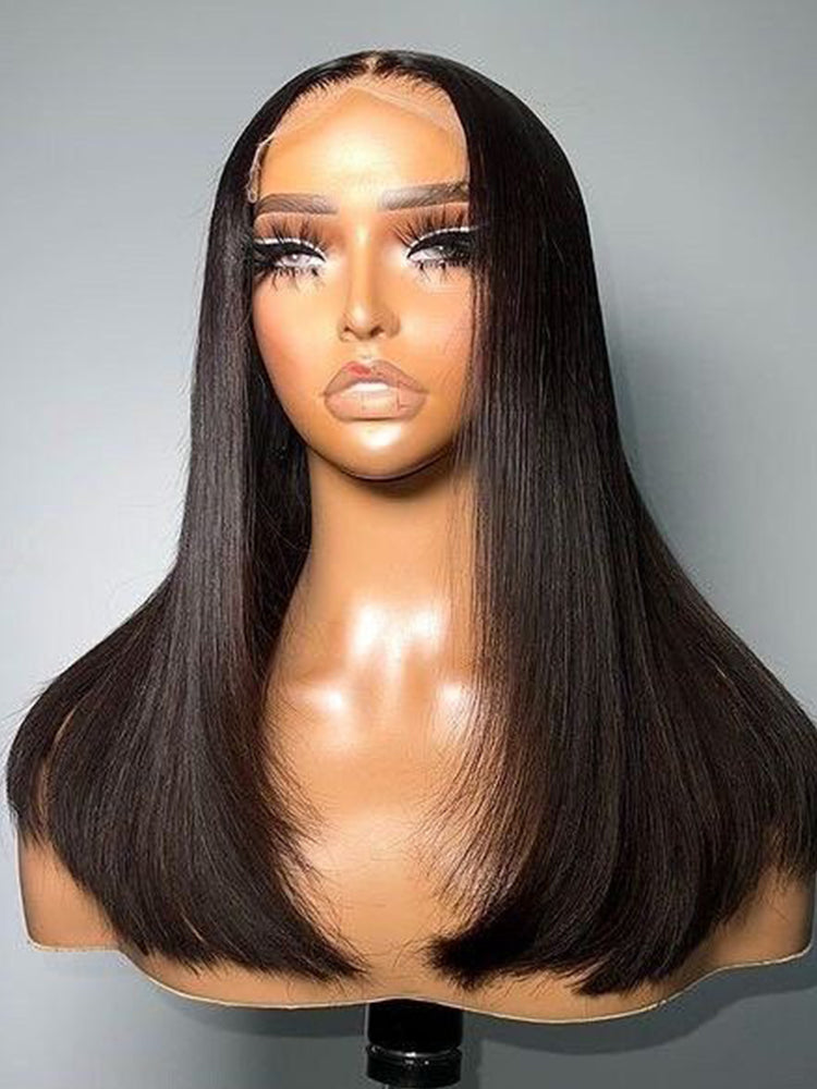 Swiss HD Lace Straight Human Hair Wig T Part Lace Front Wigs Preplucked 180% Density Wig