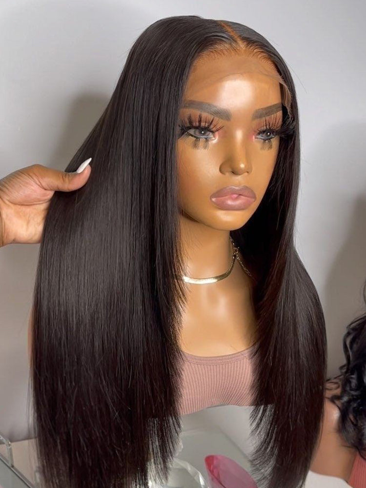 Swiss HD Lace Straight Human Hair Wig T Part Lace Front Wigs Preplucked 180% Density Wig