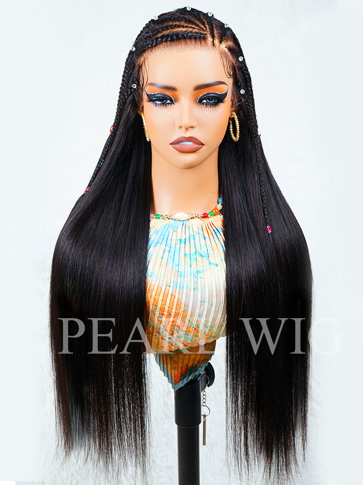 Pre-Braiding Straight Glueless Wigs Mini Knot Oversized Lace Pre-Cut 13x4 Human Hair Wig